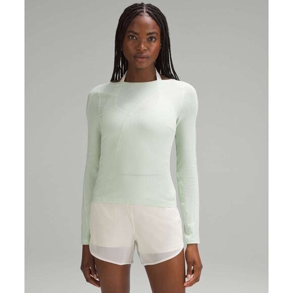 lululemon athletica Tops - [Lululemon] Kohlrabi Green Asymmetrical Ribbed Cotton Long Sleeve Shirt Sz Large